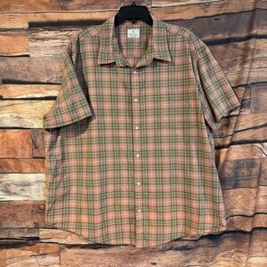 Mutual Weave Casual Button-Down Shirt Men’s Pink/Peach Green Plaid 3XL